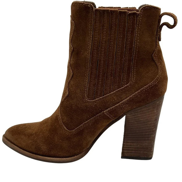 Dolce Vita Womens 7.5 Conway Brown Suede Ankle Boots Scalloped Booties Western - Picture 9 of 16
